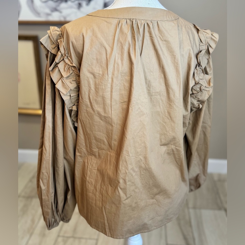 NWT! JODIFL Camel Tan Ruffle and Bow Blouse - Picture 6 of 8